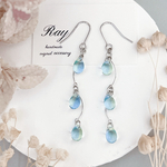 再販 《カーブ/雫雨ドロップピアス・イヤリング》　シルバー　グラデーション　アクアマリン　ブルー　グリーン　ドロップ　ガラス　チェコガラス　紫陽花