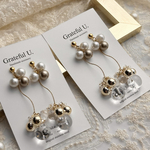 【華奢見えピアス🫧】クリア　パール　華奢　ピアス　イヤリング変更可/『 Platinum Pearl』
