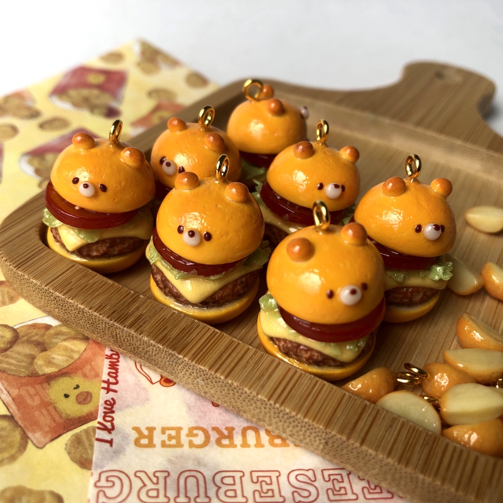 Y*。様 Myaa Sweets☆ベーグルサンドキーホルダー☆フェイクスイーツデ くまさんハンバーガー キーホルダー フェイクスイーツ フェイク