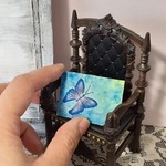 青　蝶　水彩画　ミニアート　ミニチュア　ドールハウス