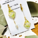 新作レジン✨爽やかボタニカアシンメトリーピアス💕　イヤリング💕　　揺れる　クリア　レジン　夏　
