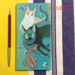 原画◉2匹の猫（黒猫、チャトラ）のイラスト no.14◉マリンキャット④◉絵画◉アート
