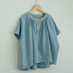 ハーフリネン フレンチスリーブギャザーブラウスショート丈