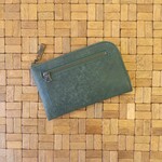 育てるミニ財布(ダークグリーン)バフィング加工イタリアンレザー◇薄くて軽いL字ファスナー財布！カード入れは10か所◇皮革