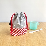 コップ袋★DOT & STRIPE -Red×Gray- 名前テープ可