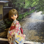 リカちゃんサイズ　パステルカラーが可愛い🩷浴衣と濃いピンクの帯のセット　浴衣と共布の巾着付き
