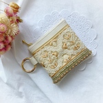 インド刺繍リボン　カラビナ　ミニポーチ　10cmファスナー　スクエア