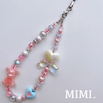 ビーズストラップ🤍スマホストラップ🎀ハンドストラップ🩵くま🧸リボンハート🤍水色 ピンク🩷/MIMI. 