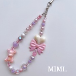 ビーズストラップ🤍スマホストラップ🎀ハンドストラップ💜くま🧸リボンハート🤍パープルピンク🩷/MIMI. 