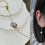 華奢チェーンが揺れるパープルピンクパールのイヤーカフ