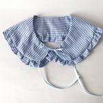 付け襟　ギンガムチェック　水色