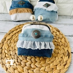 お買い得‼️限定値下げ‼デニム×大玉パールがま口ポーチ