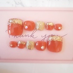 RUNA♪フットネイル♡テラコッタオレンジ♡ガラスフレンチネイルチップ★星空ネイル