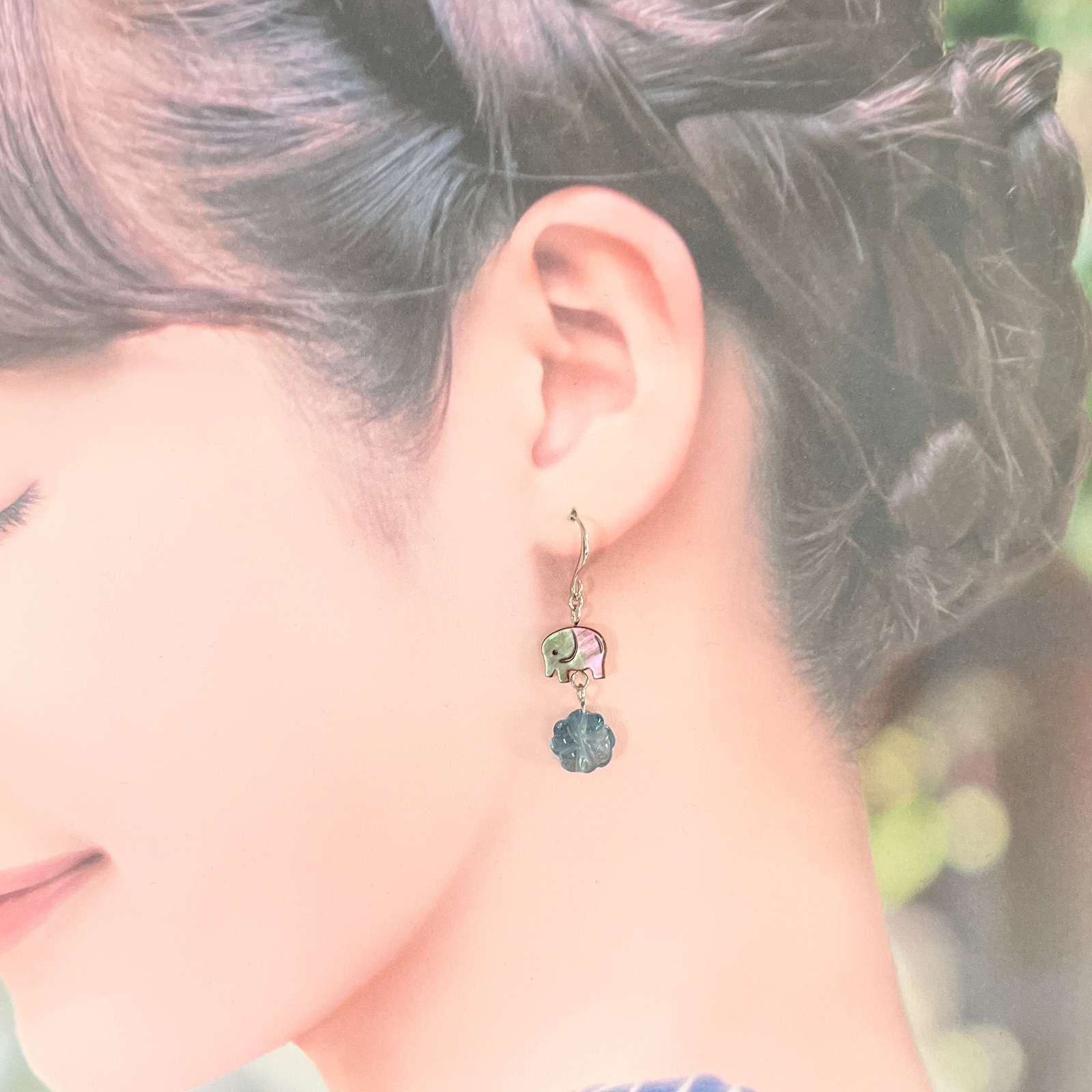 ぞう 天然石⭐︎四つ葉 フローラル アクセサリー ピアス クローバー 