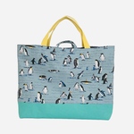 大きめサイズ　ペンギンいっぱいレッスンバッグ　8号エメラルドグリーン帆布切替　ループ付　35×45