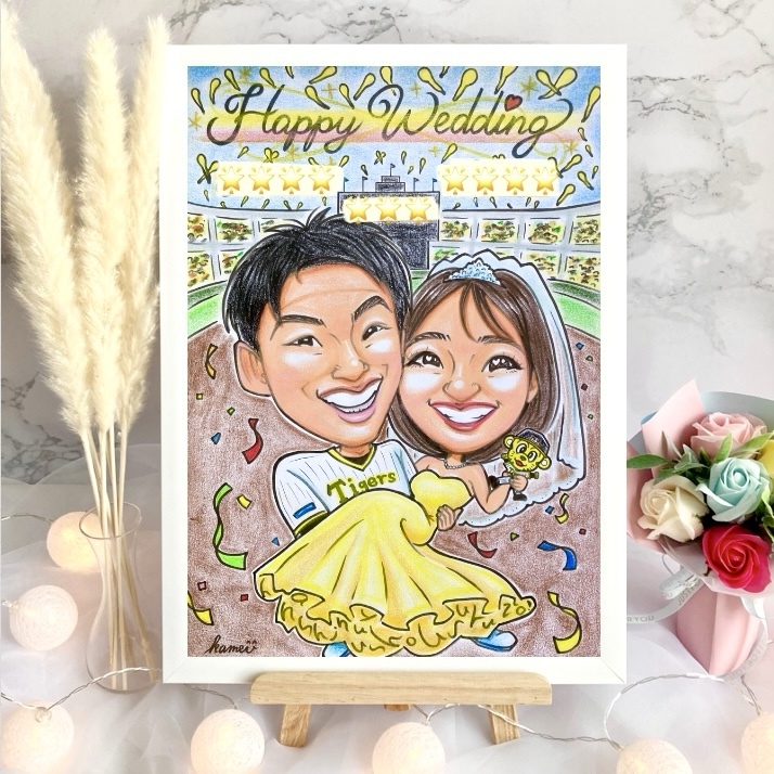 似顔絵オーダー　結婚式　ウェルカムボード　ウェディング　受付装飾アイテム　ウェルカムスペース　イラスト　両親贈呈品　プレゼント　結婚祝い　ウェディングボード