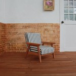 ミニチュア北欧家具　一人掛けソファ(グレー白ストライプ）