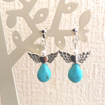  ターコイズドロップとflying heart♡イヤリング.ピアス