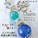 【受注制作】モチーフが選べる！💙希望と幸運💙ブルーアゲート アマゾナイト チャーム✨　天然石 パワーストーン チャーム キーホルダー ストラップ 月 タートル 四葉のクローバー