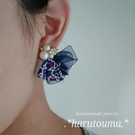 大人可愛いカジュアルピアス＊ネイビーバンダナ×オーガンジーリ