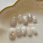 9.ホワイト×煌めきビジュー🕊️ブライダルネイル　パール　ぷっくり　白　【カラードレスシリーズ】