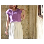 肌に優しいふわふわ大人のダブルガーゼ／フレンチスリーブバックタックコットンダブルガーゼブラウス／ラベンダー