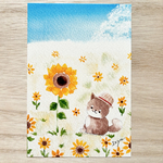 🌻透明水彩画「豆柴ちゃんとひまわり」イラストポストカード２枚セット 暑中見舞いはがき 暑中はがき 花　残暑見舞い　父の日　バースデーカード　ヒマワリ　柴犬　犬