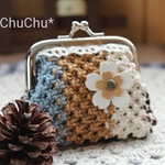 ①小花レザーモチーフ　ヘンプがま口財布