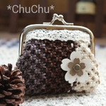 ④小花レザーモチーフ　ヘンプがま口財布