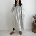 フリルネックリラックスドレス(cottonlinen)