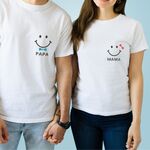 ＼ 名入れ ／　カップル Tシャツ 2枚セット スマイル 夫婦 ペアtシャツ 大人サイズ 半袖 長袖 マタニティフォト 名前入り Tシャツ tシャツ T ロンT ロゴT 出産祝い 