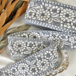 30cm/50cm  インド刺繍リボン  チュール  花柄  ブルー  #wt27