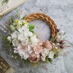 Lune Bonheur＜e'cru＞＊ドア飾り＊サマーリース＊紫陽花＊ドアリース＊リース＊フラワーリース＊ハーフリース玄関＊ハーフリース結婚祝い＊夏＊新築祝い＊玄関＊通年リース