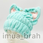 スイミングに◎ヘアドライ♡猫耳タオルキャップ♡ミントブルー(猫耳1番)