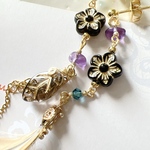 🏝️new🪶アメジストと黒い花のピアス/イヤリング　アシンメトリー