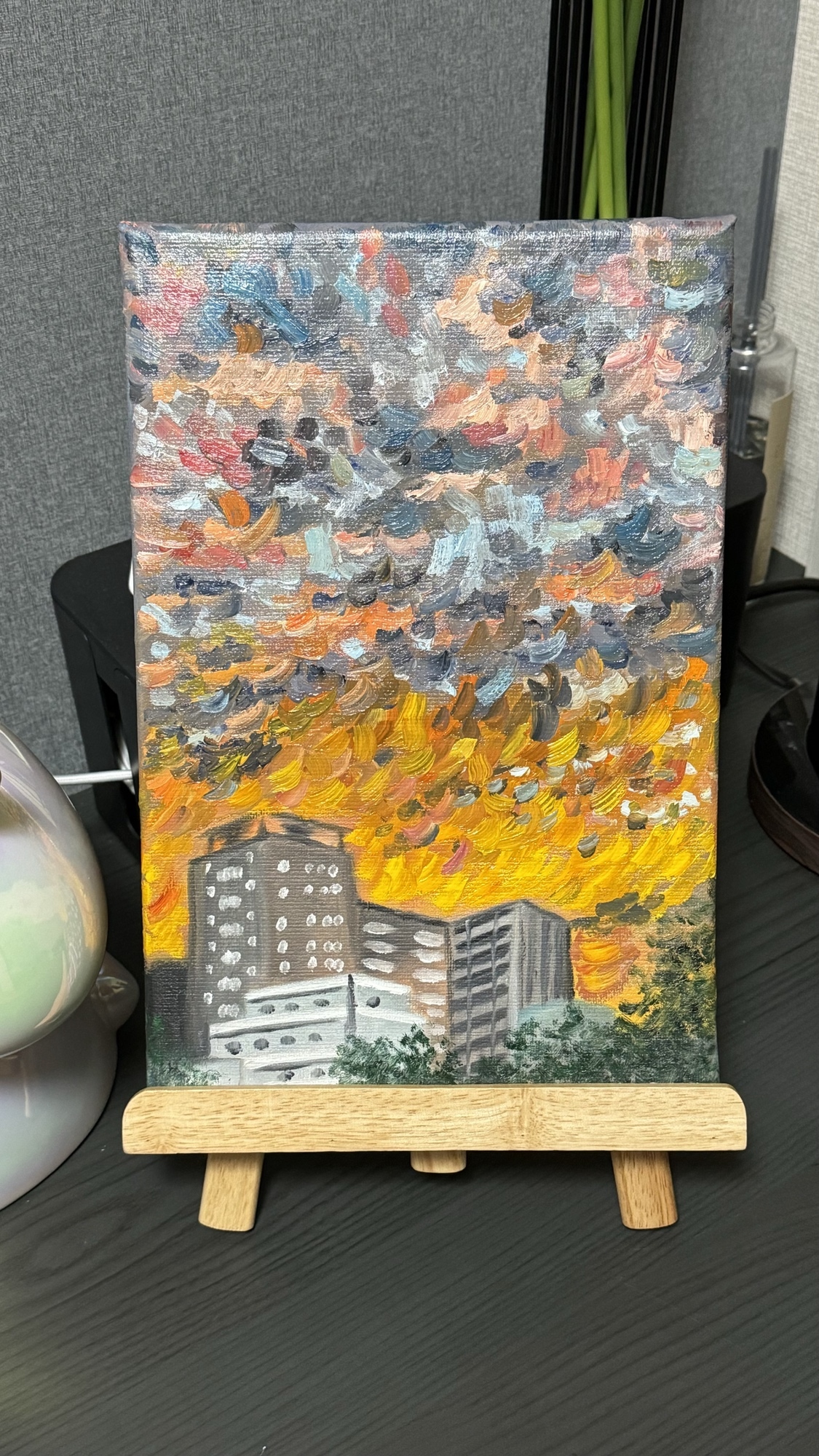 焼け空」手描き油絵風景画原画