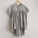 ハーフリネン フレンチスリーブギャザーブラウス　