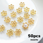 【パーツ】約100個入り　6弁　すかし　ビーズキャップ　花芯　花座　座金　つまみ細工に
