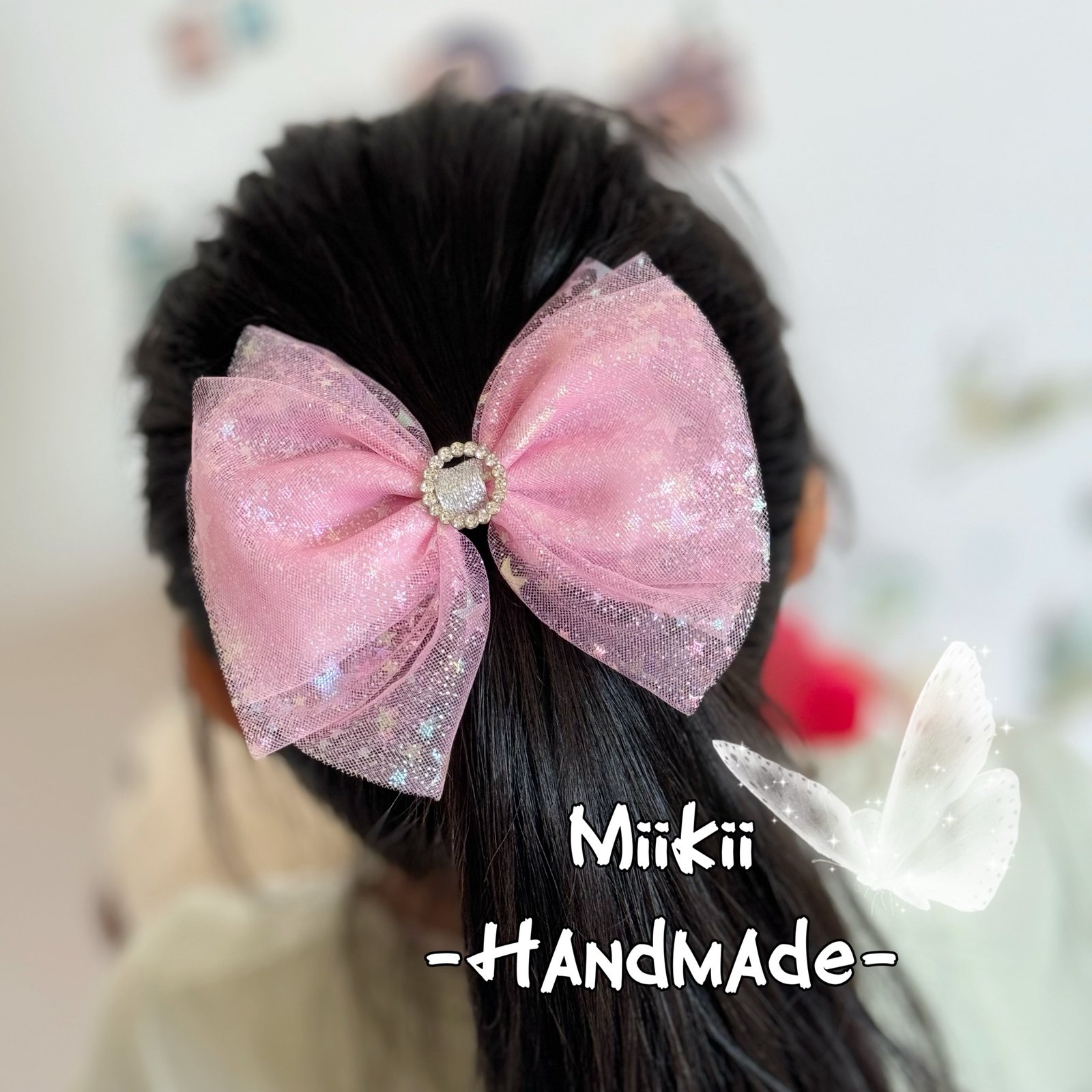 オーガンジーリボンヘアゴム キラキラ星とリボン