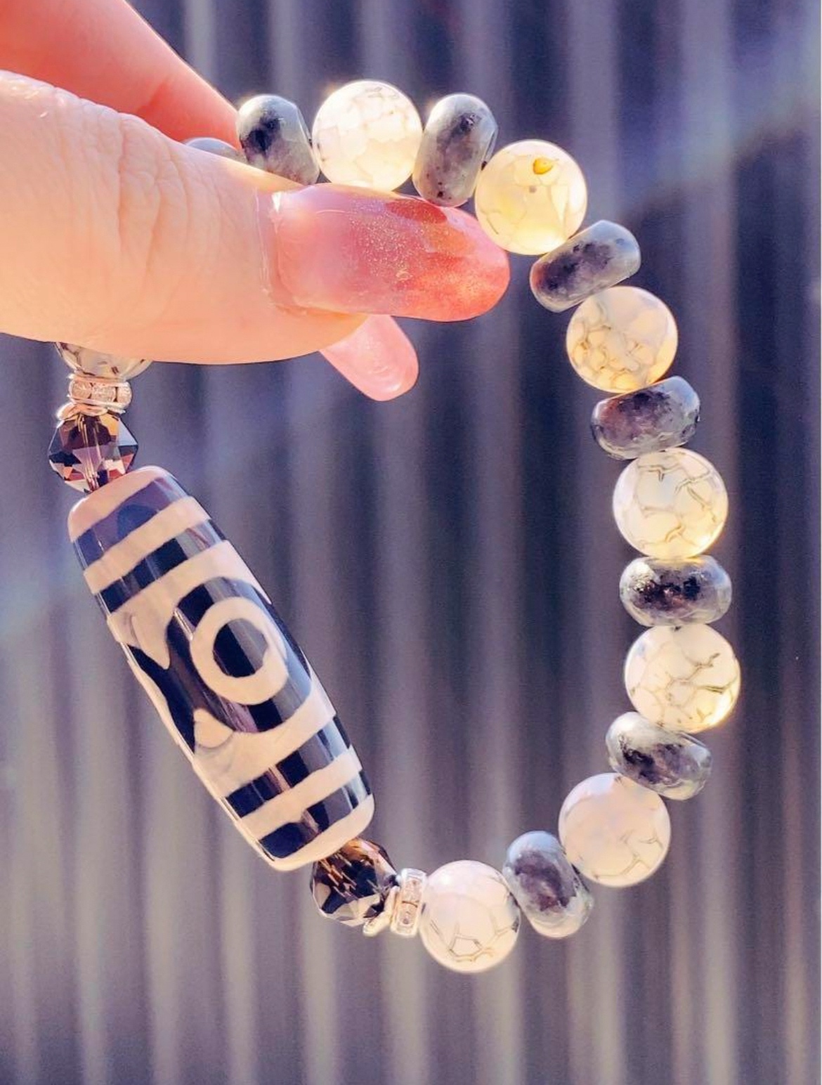 三眼天珠×スモーキークォーツ×龍紋瑪瑙×ラルビカイト 天珠ブレスレット