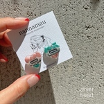 ターコイズブルーとサーモンピンクのビーチリゾート風ピアス、イヤリング（ハートシルバー）