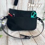 3way ポケット6室　ウエストポーチにもなる　ショルダーバック　ボディーバック　サコッシュ　ヒップバック　介護　看護　撥水裏地　帆布　黒色　色変更可能