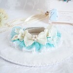 つけ襟（ミントグリーン、アジサイと蝶）　うさぎ用　スタイ　ケープ