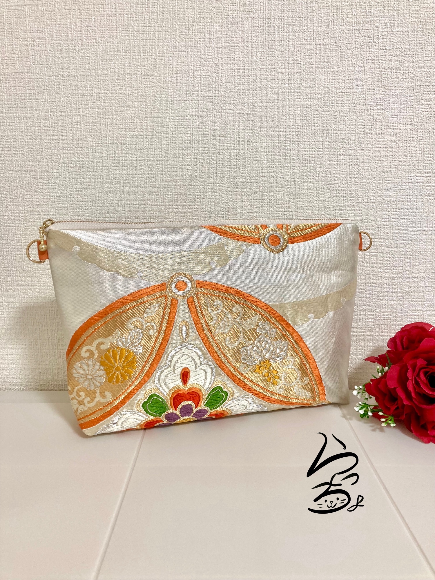 帯リメイク 丸に七宝 クラッチバッグ