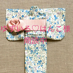ゆずいろ♡はんこ様　商談中　リカちゃんサイズ　涼しげなブルー🩵の小花柄の浴衣とグリーンの帯のセット　巾着付き