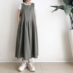 サロペットスカート/ジャンパースカート * Cotton Linen Green Khaky *
