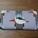 長財布　モダンアートな鳥　with blue  leaves