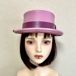【本革】もも色ポークパイハット56cm