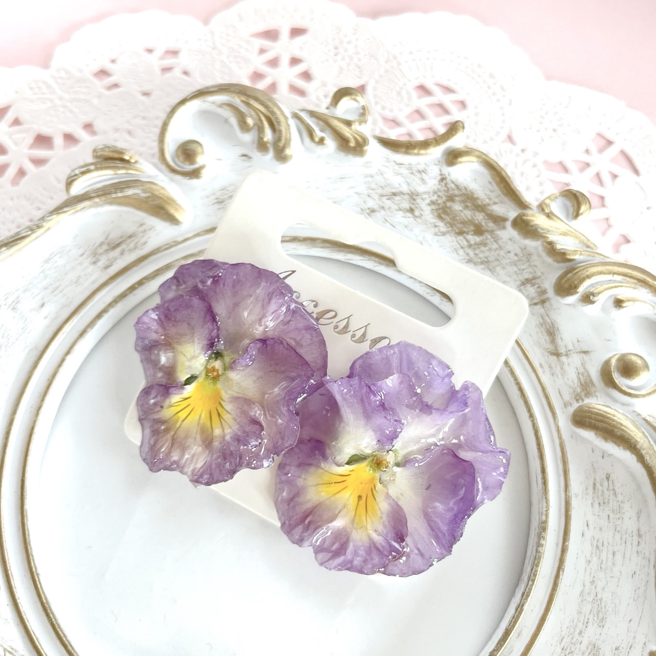 フリルビオラのピアス イヤリング イエロー×ピンク系 ドライ