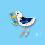 お魚とカモメのビーズ刺繍ブローチ
